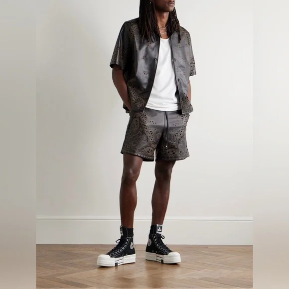 AMIRI Men’s Leather Laser-Cut Bandana shorts size 48